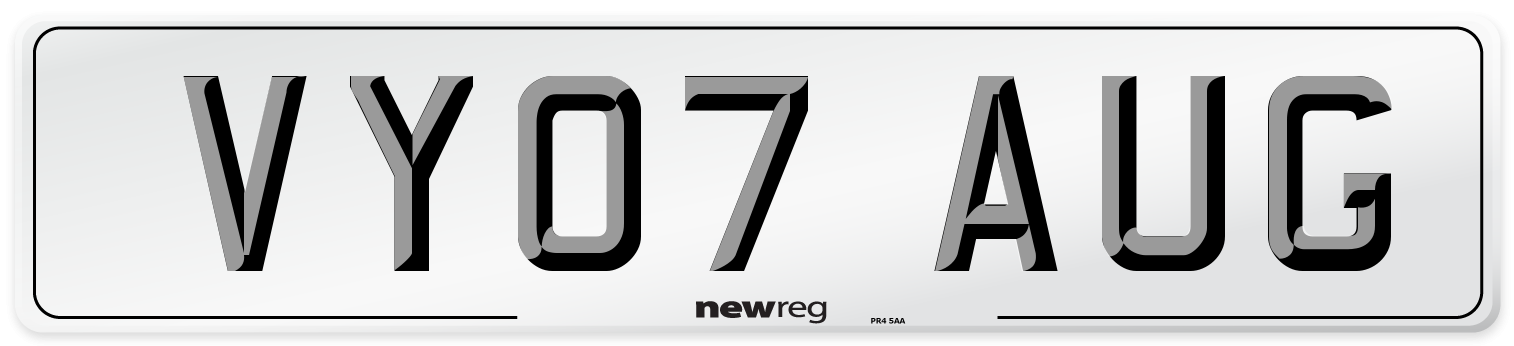 VY07 AUG Number Plate from New Reg